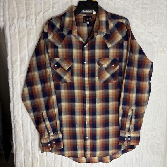 Plains Pearly Buttons Gold Thread Western LT Large Tall Men’s Button Up Shirt - Picture 1 of 9